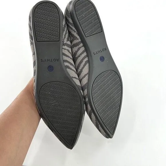 Rothy’s Womens The Point Gray Zebra Pointed Flats Shoes Size W6.5
