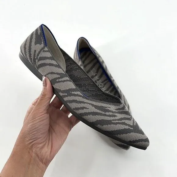 Rothy’s Womens The Point Gray Zebra Pointed Flats Shoes Size W6.5