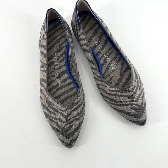 Rothy’s Womens The Point Gray Zebra Pointed Flats Shoes Size W6.5