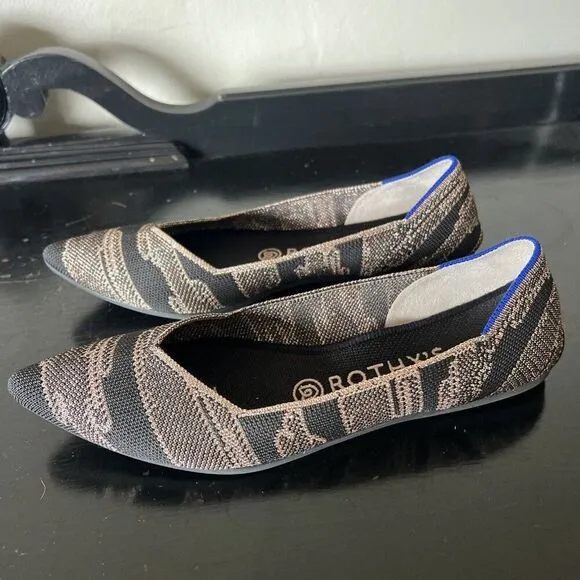 Rothys Women's W8 Black/gold Shimmer Pointed Toe Slip On Ballet Flats Preowned