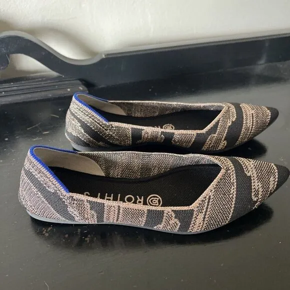 Rothys Women's W8 Black/gold Shimmer Pointed Toe Slip On Ballet Flats Preowned