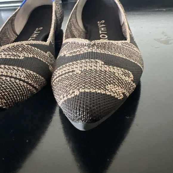 Rothys Women's W8 Black/gold Shimmer Pointed Toe Slip On Ballet Flats Preowned