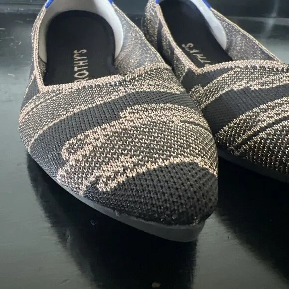 Rothys Women's W8 Black/gold Shimmer Pointed Toe Slip On Ballet Flats Preowned