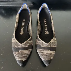Rothys Women's W8 Black/gold Shimmer Pointed Toe Slip On Ballet Flats Preowned