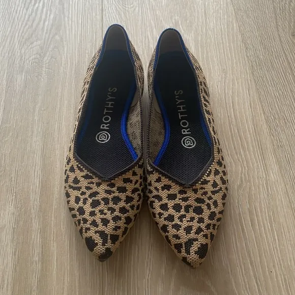 Rothy's Pointed Toe Ballet Flats US 8.5 Cheeta print Animal print blue t…