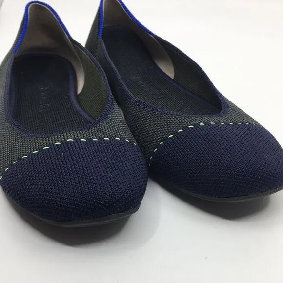 Rothy's The Square Highland Green Blue Flats Shoes Sz 7.5