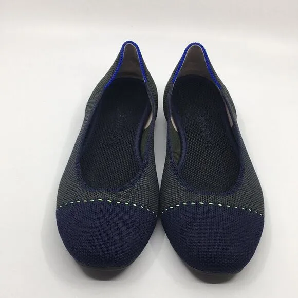 Rothy's The Square Highland Green Blue Flats Shoes Sz 7.5