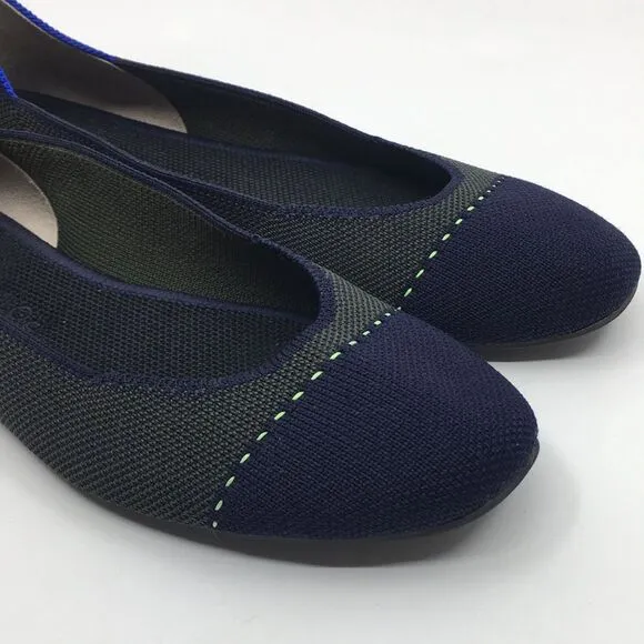 Rothy's The Square Highland Green Blue Flats Shoes Sz 7.5