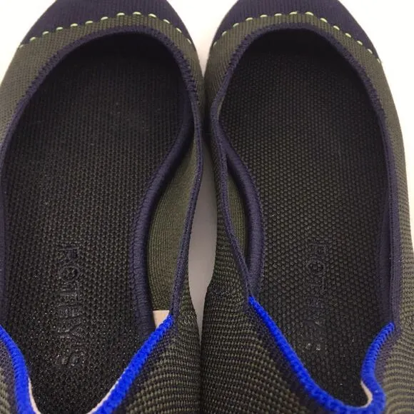 Rothy's The Square Highland Green Blue Flats Shoes Sz 7.5