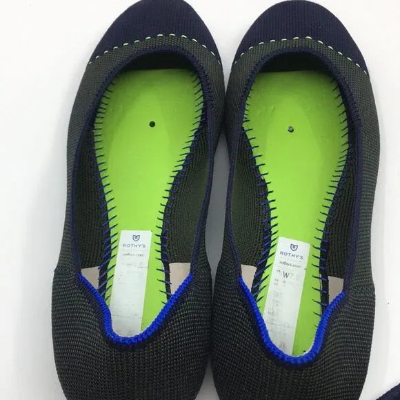 Rothy's The Square Highland Green Blue Flats Shoes Sz 7.5