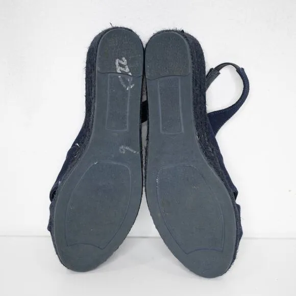 Rouje Paris Estelle Espadrille Navy Wedge Slingback Open Toe Resort SZ 6.5 US