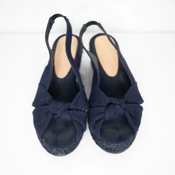 Rouje Paris Estelle Espadrille Navy Wedge Slingback Open Toe Resort SZ 6.5 US