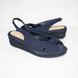 Rouje Paris Estelle Espadrille Navy Wedge Slingback Open Toe Resort SZ 6.5 US