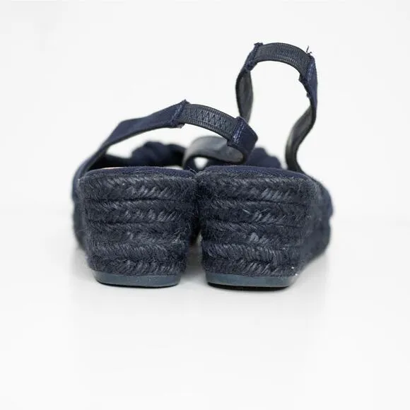 Rouje Paris Estelle Espadrille Navy Wedge Slingback Open Toe Resort SZ 6.5 US