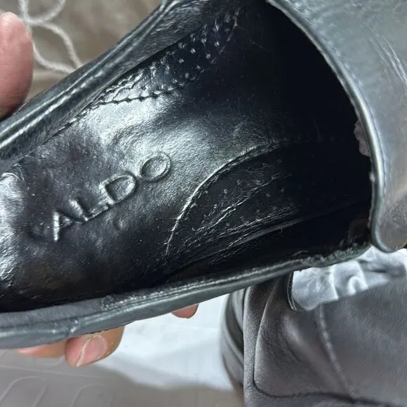 (S5) Aldo vintage men's black leather loafers, size 10.5