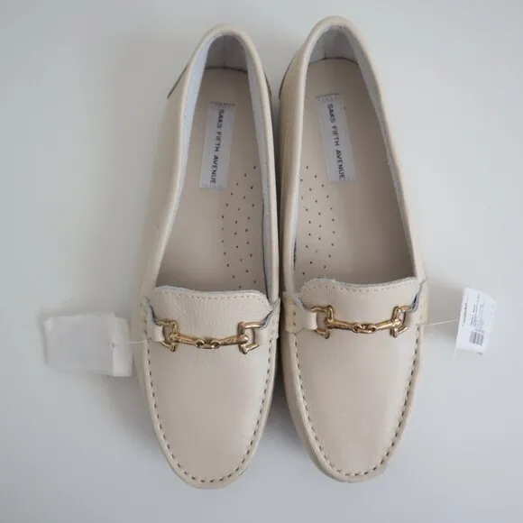 Saks Fifth Avenue Cream Leather Driving Bit Loafers | 7