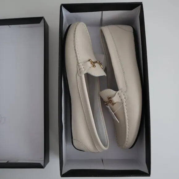 Saks Fifth Avenue Cream Leather Driving Bit Loafers | 7