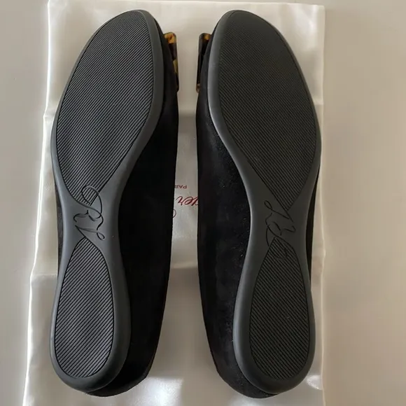 SALE! Roger Vivier Black Suede Ballet Flats w/ Tortoise Logo