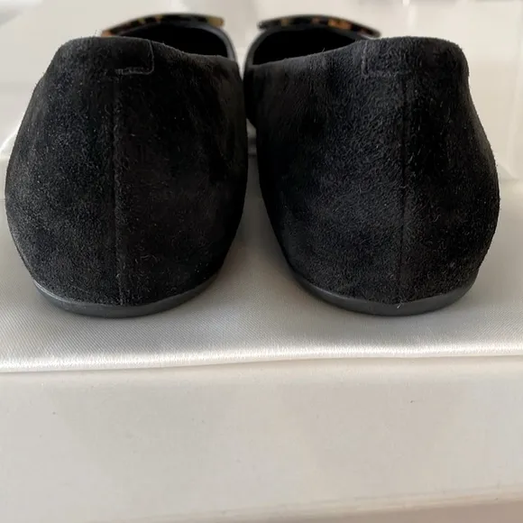 SALE! Roger Vivier Black Suede Ballet Flats w/ Tortoise Logo