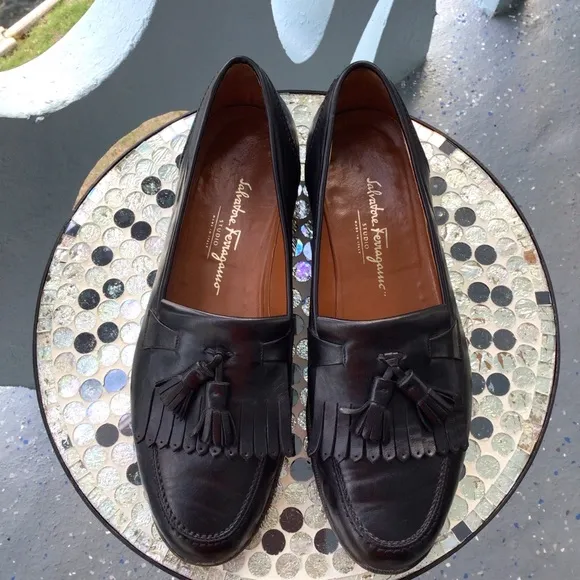 Salvatore Ferragamo All Leather Tasseled Loafers Made in Italy Size 12 D