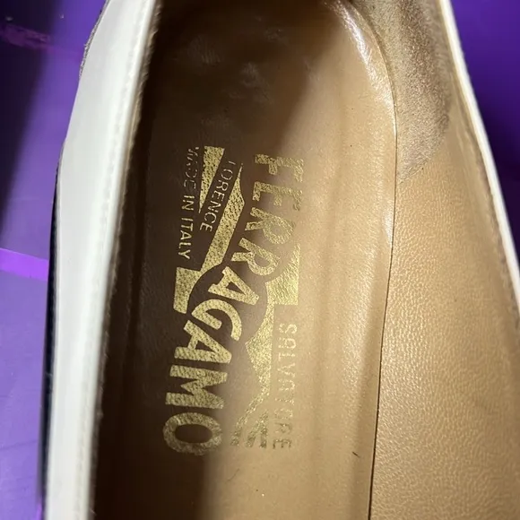 Salvatore Ferragamo Black and White Leather Loafers
