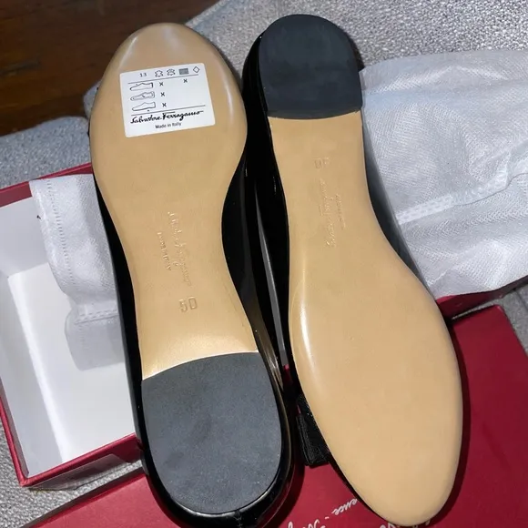 Salvatore Ferragamo Black Flats with Bow Detail