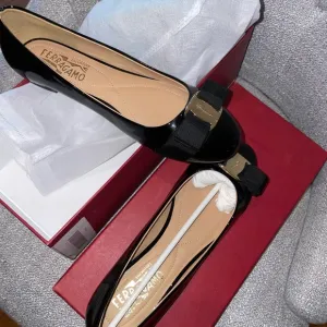 Salvatore Ferragamo Black Flats with Bow Detail