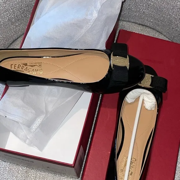 Salvatore Ferragamo Black Flats with Bow Detail