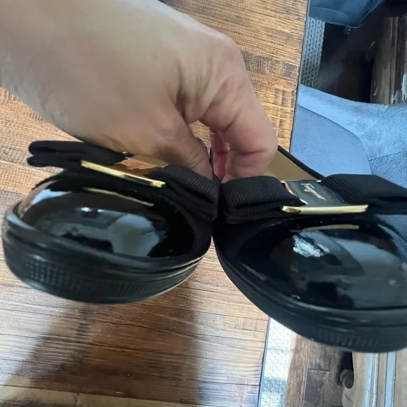 Salvatore Ferragamo Black Flats with Gold Accent