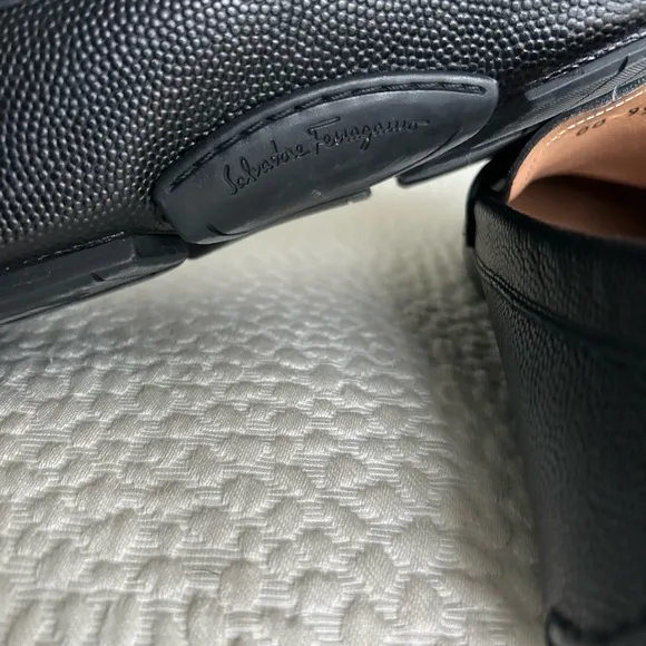 Salvatore Ferragamo Black Loafers with Silver Buckle