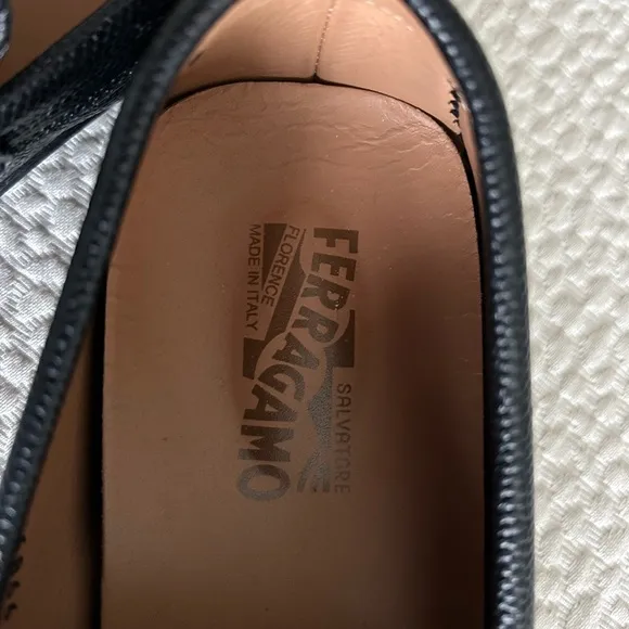 Salvatore Ferragamo Black Loafers with Silver Buckle