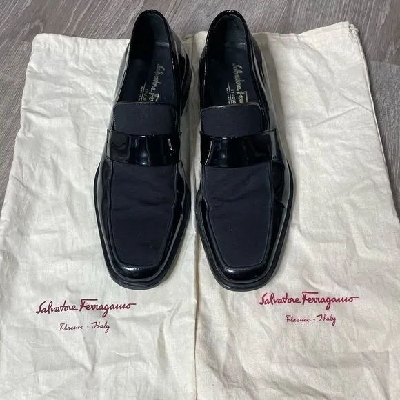 Salvatore Ferragamo Black Patent Leather Gene Loafers - With Dust Covers