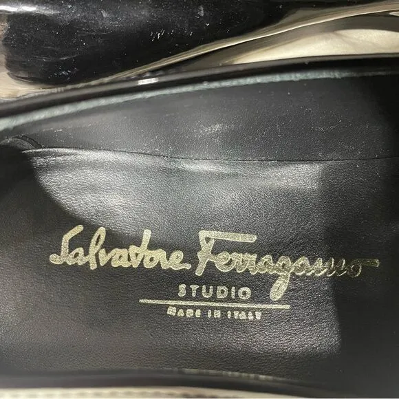 Salvatore Ferragamo Black Patent Leather Gene Loafers - With Dust Covers
