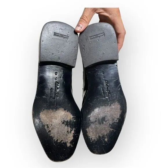 Salvatore Ferragamo Black Patent Leather Gene Loafers - With Dust Covers