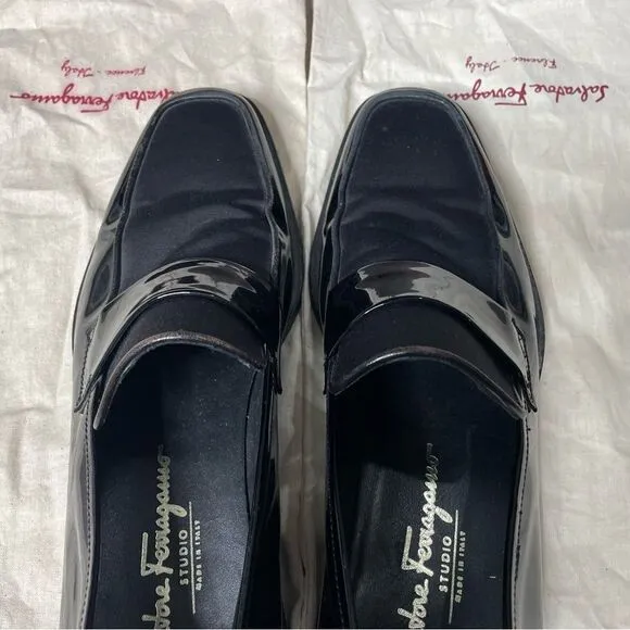 Salvatore Ferragamo Black Patent Leather Gene Loafers - With Dust Covers