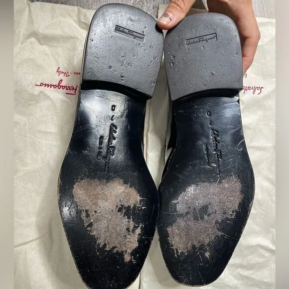 Salvatore Ferragamo Black Patent Leather Gene Loafers - With Dust Covers