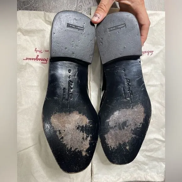 Salvatore Ferragamo Black Patent Leather Gene Loafers - With Dust Covers