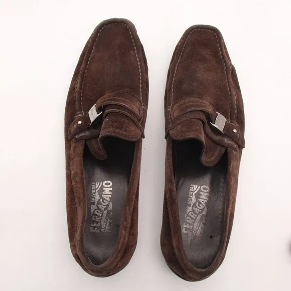 SALVATORE FERRAGAMO Brown Suede Loafers Mens Size 11.5 D Slip On Casual