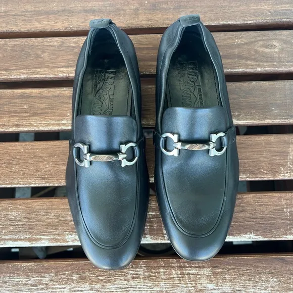 Salvatore Ferragamo Celso Black Leather Slip On Loafer Men’s Size 7 2E Wide