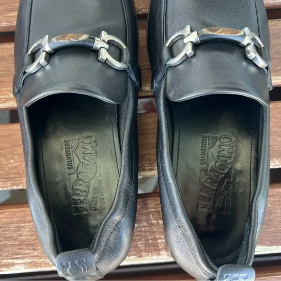 Salvatore Ferragamo Celso Black Leather Slip On Loafer Men’s Size 7 2E Wide