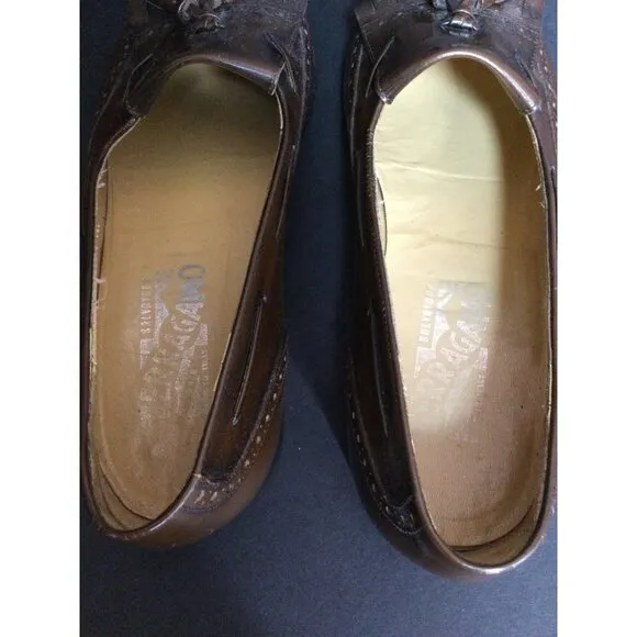 Salvatore Ferragamo Kittle Tassel Wingtip Leather Loafers Slip on Men Size 7.5 D