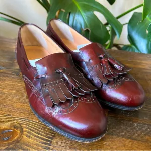 Salvatore Ferragamo LUCAS Wing Tip  Burgundy Leather Tasseled Kiltie Loafers 8 D
