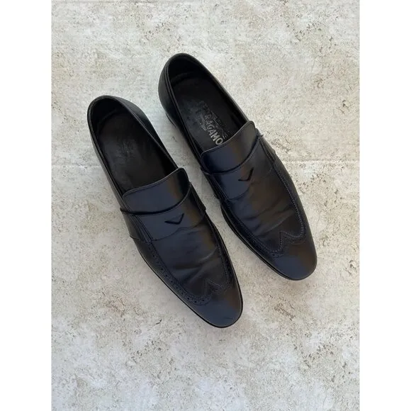 Salvatore Ferragamo Men's Black Leather Loafers Sz 8.5