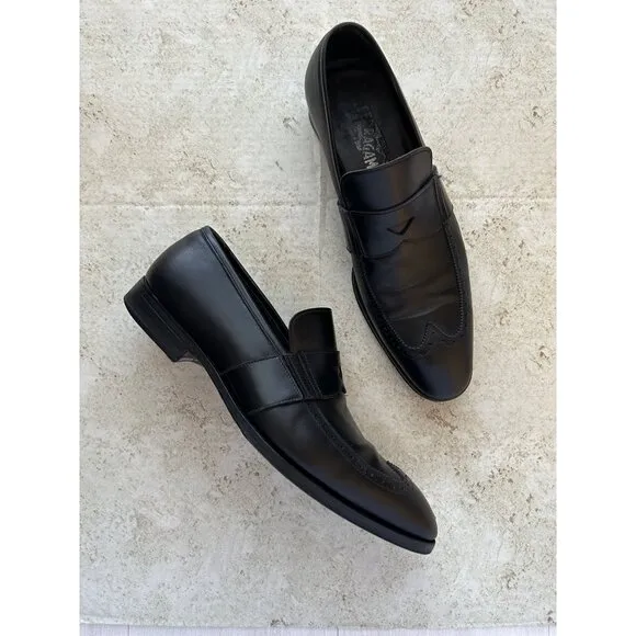 Salvatore Ferragamo Men's Black Leather Loafers Sz 8.5