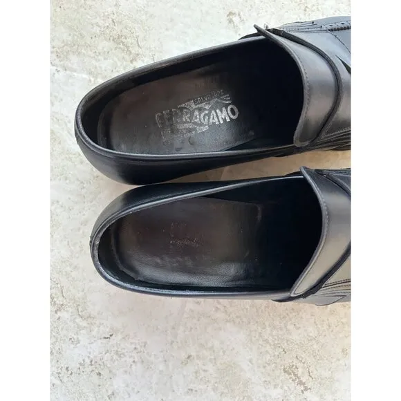 Salvatore Ferragamo Men's Black Leather Loafers Sz 8.5
