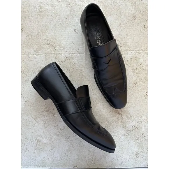 Salvatore Ferragamo Men's Black Leather Loafers Sz 8.5