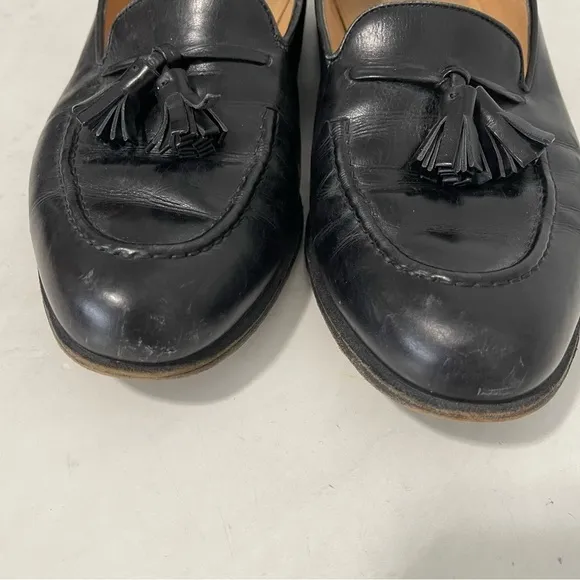 Salvatore Ferragamo Mens Black Leather Tassel Loafers Size 8D