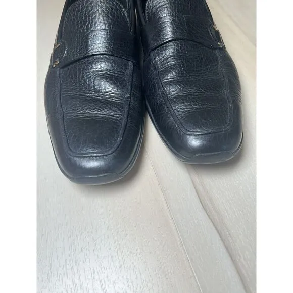 Salvatore Ferragamo Men's Size 9‎ Black Leather Loafers Gold Detail