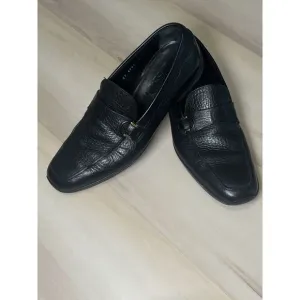 Salvatore Ferragamo Men's Size 9‎ Black Leather Loafers Gold Detail