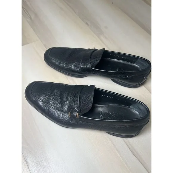 Salvatore Ferragamo Men's Size 9‎ Black Leather Loafers Gold Detail
